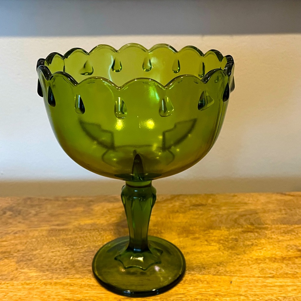 Vintage Indiana Glass Green Pedestal Bowl Compote Candy Dish